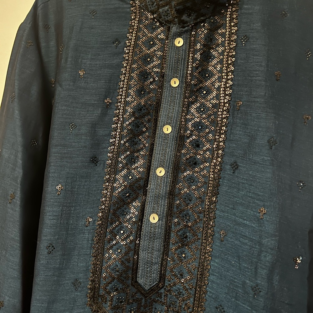 Men's Blue Kurta - Picture 7 of 16